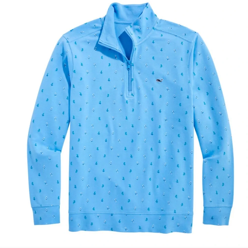 Vineyard Vines Broadfield Half Zip Pullover-Anchor Print Ocean Blue New With Tag - Picture 7 of 8